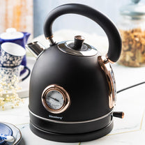 Electric kettle with thermometer, stainless steel, black/rose gold, 1.8 L, 1850–2200 W, Klausberg, KB-7905 - Carlat