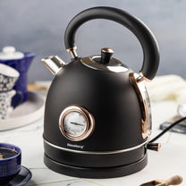 Electric kettle with thermometer, stainless steel, black/rose gold, 1.8 L, 1850–2200 W, Klausberg, KB-7905 - Carlat