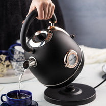 Electric kettle with thermometer, stainless steel, black/rose gold, 1.8 L, 1850–2200 W, Klausberg, KB-7905 - Carlat