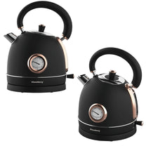 Electric kettle with thermometer, stainless steel, black/rose gold, 1.8 L, 1850–2200 W, Klausberg, KB-7905 - Carlat