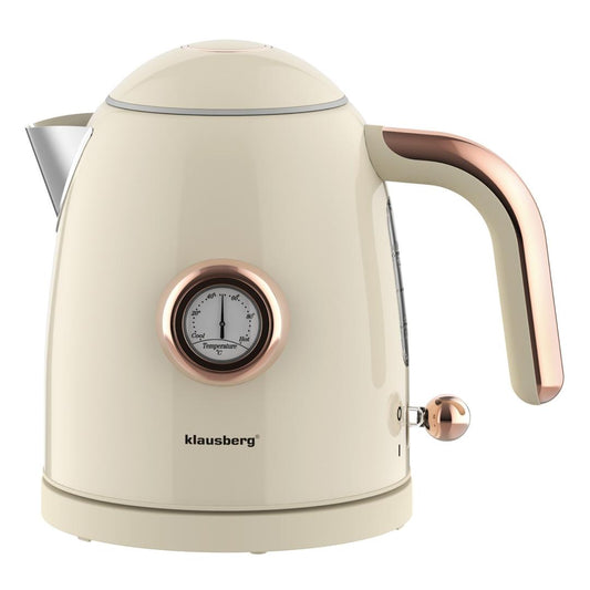 Electric kettle with thermometer, stainless steel, cream, 1.0 L, 1,200 W, Klausberg, KB-9018 - Carlat