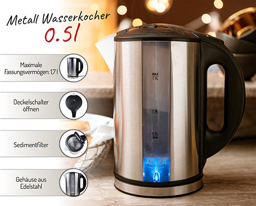ADLER Electric kettles – AD 1216 1.7-liter metal kettle – image 3