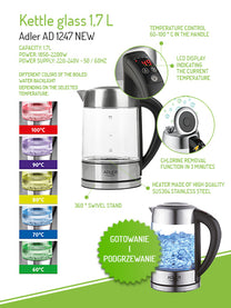 ADLER Electric kettles – AD 1247 1.7-liter glass kettle with temperature control – image 21