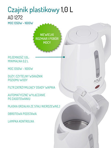 ADLER Electric kettles – AD 1272 1.0-liter plastic kettle – image 11
