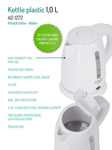 ADLER Electric kettles – AD 1272 1.0-liter plastic kettle – image 12