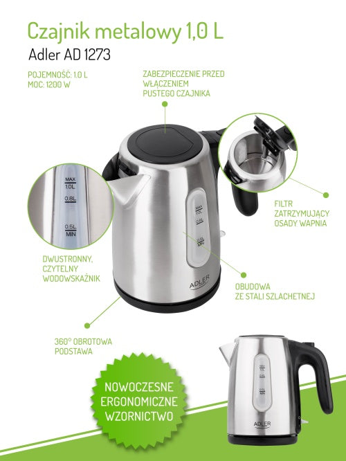 ADLER Electric kettles – AD 1273 1.0-liter metal kettle – image 17