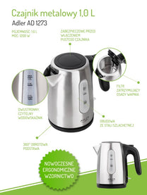 ADLER Electric kettles – AD 1273 1.0-liter metal kettle – image 17