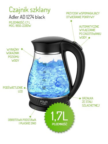 ADLER Electric kettles – AD 1274 black 1.7-liter Glass Kettle – image 7