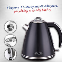 ADLER Electric kettles – AD 1343 black 1.5-liter Strix metal kettle – image 11