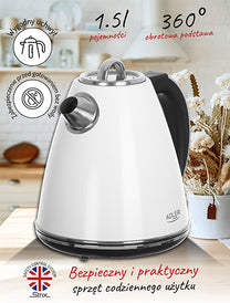 ADLER Electric kettles – AD 1343 white Strix 1.5-liter metal kettle – image 13
