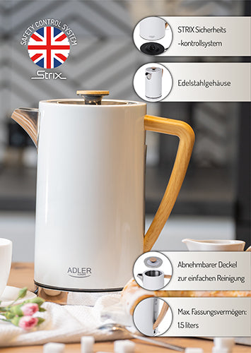 ADLER Electric kettles – AD 1347 white Strix 1.7-liter metal kettle – image 11