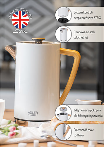 ADLER Electric kettles – AD 1347 white Strix 1.7-liter metal kettle – image 12