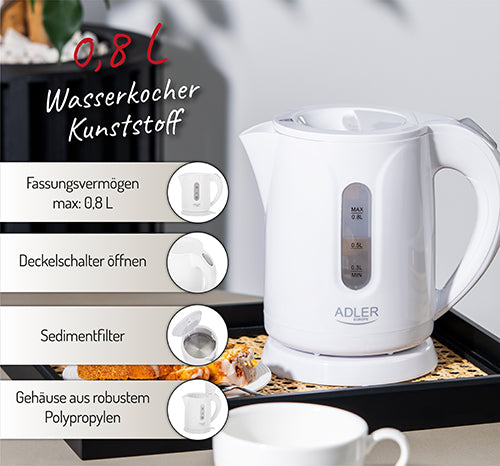 ADLER Electric kettles – AD 1371 white 0.8-liter plastic kettle – image 12