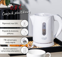 ADLER Electric kettles – AD 1371 white 0.8-liter plastic kettle – image 13