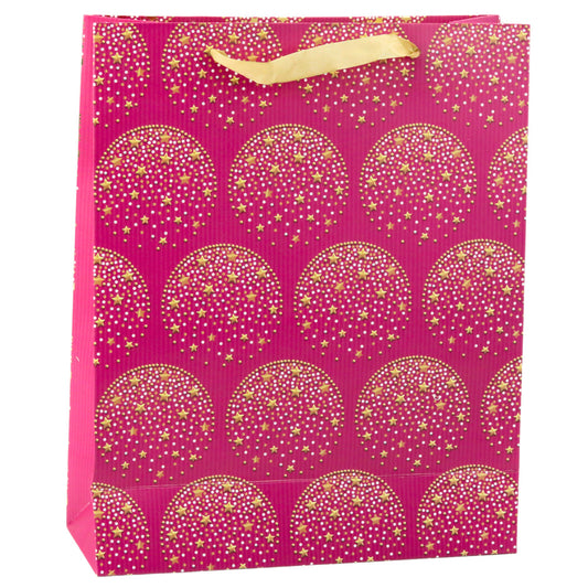 Elegant Gift Bag with Gold Stars, Pink, 32 x 26 x 10 cm - Carlat