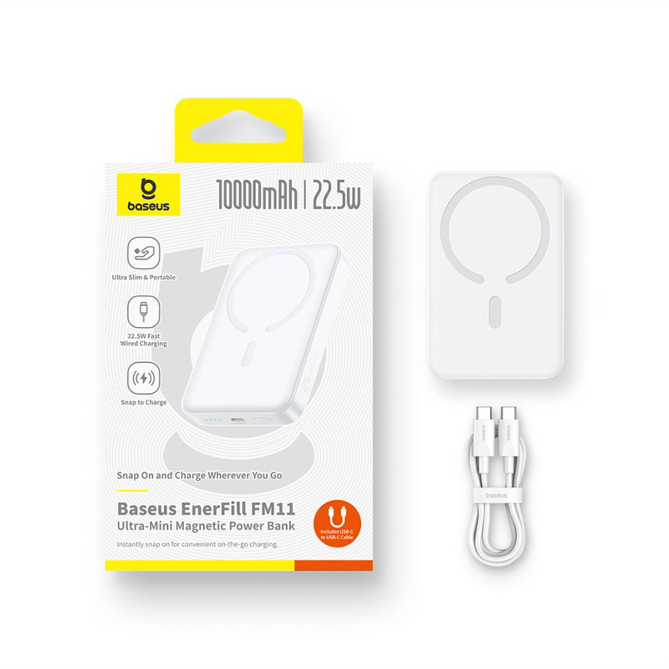 EnerFill FM11 10000mAh 22.5W MagSafe wireless powerbank with 30cm USB-C cable - white - Carlat