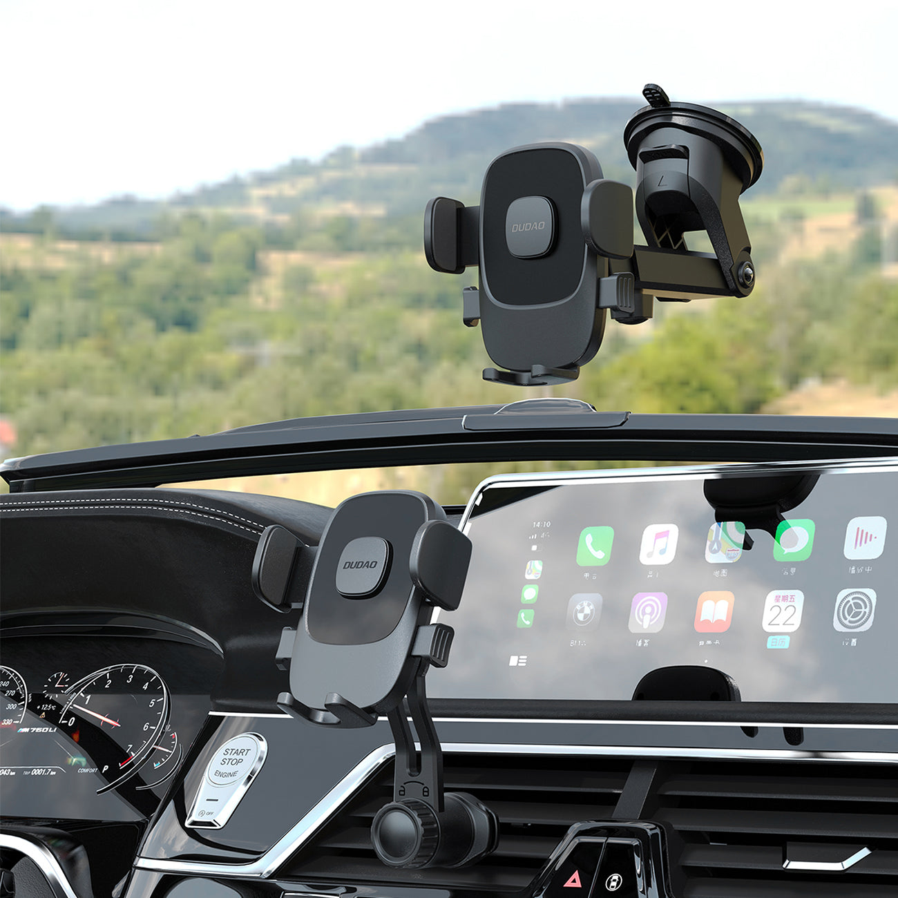 F2N+ smartphone car holder with suction cup, 360 degrees gravity - black - Carlat