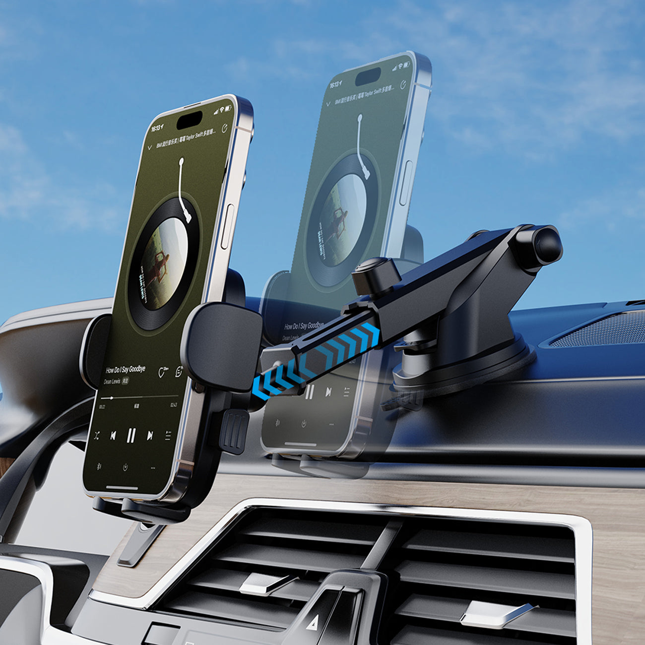 F2N+ smartphone car holder with suction cup, 360 degrees gravity - black - Carlat