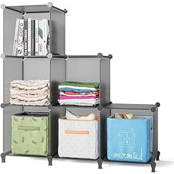 FUNLAX DIY Cube Shoe Rack, 6 Screwless Shelves, Grey - Carlat