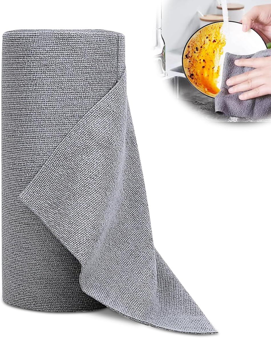 Feirdhoo Microfibre Cleaning Cloth Roll, Pack of 50 Tear-Off Cleaning Cloths, Reusable Lint-Free Cloths, Tea Towels, 30 x 30 cm Cleaning Cloths for Car, Household and Kitchen Cleaning - Carlat