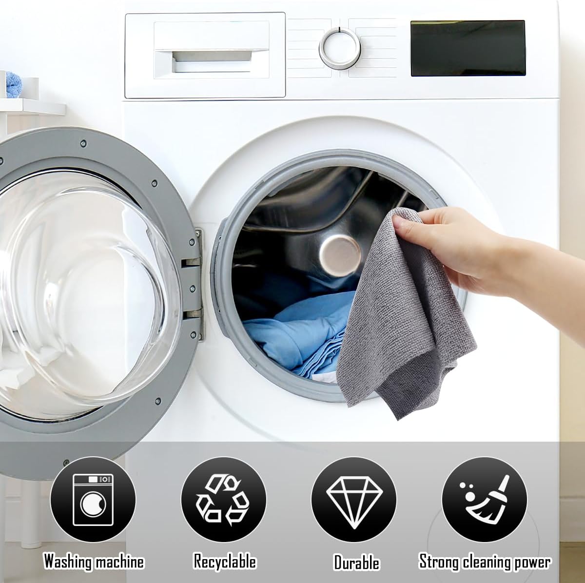 Feirdhoo Microfibre Cleaning Cloth Roll, Pack of 50 Tear-Off Cleaning Cloths, Reusable Lint-Free Cloths, Tea Towels, 30 x 30 cm Cleaning Cloths for Car, Household and Kitchen Cleaning - Carlat