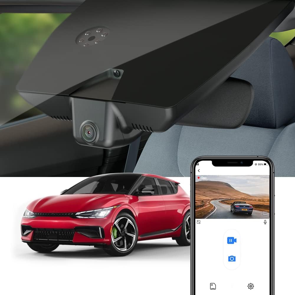 Fitcamx Dash Cam Car Front and Rear Compatible with Kia EV6 GT GT-Line Light Wind 2022 2023 2024 2025, OEM Dash Cam 4K 2160P+1080P UHD Video WiFi, G-Sensor, Loop Recording, Night Vision, Plug & Play - Carlat