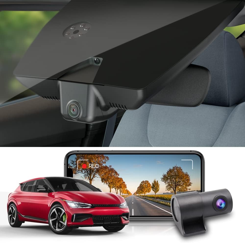Fitcamx Dash Cam Car Front and Rear Compatible with Kia EV6 GT GT-Line Light Wind 2022 2023 2024 2025, OEM Dash Cam 4K 2160P+1080P UHD Video WiFi, G-Sensor, Loop Recording, Night Vision, Plug & Play - Carlat