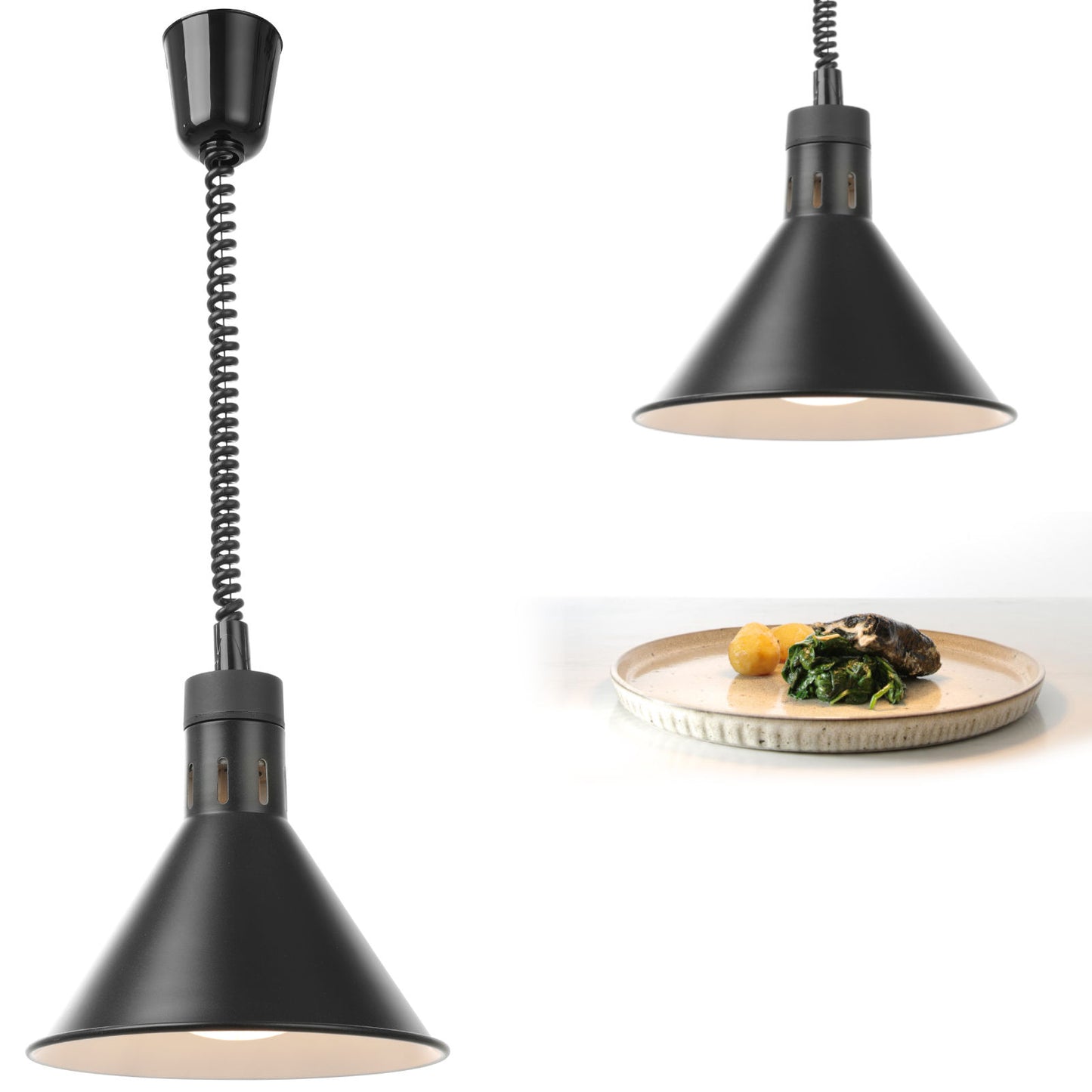 Food Warmers – Food warming lamp - hanging conical black - Carlat