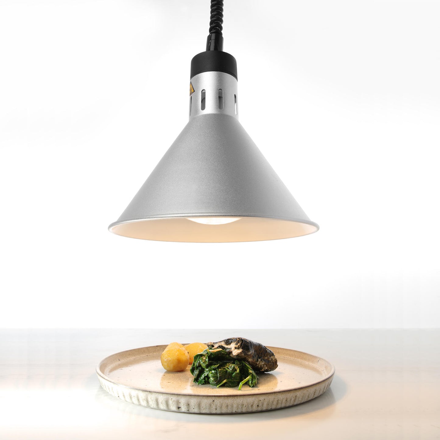 Food Warmers – Food warming lamp - hanging conical silver - Carlat