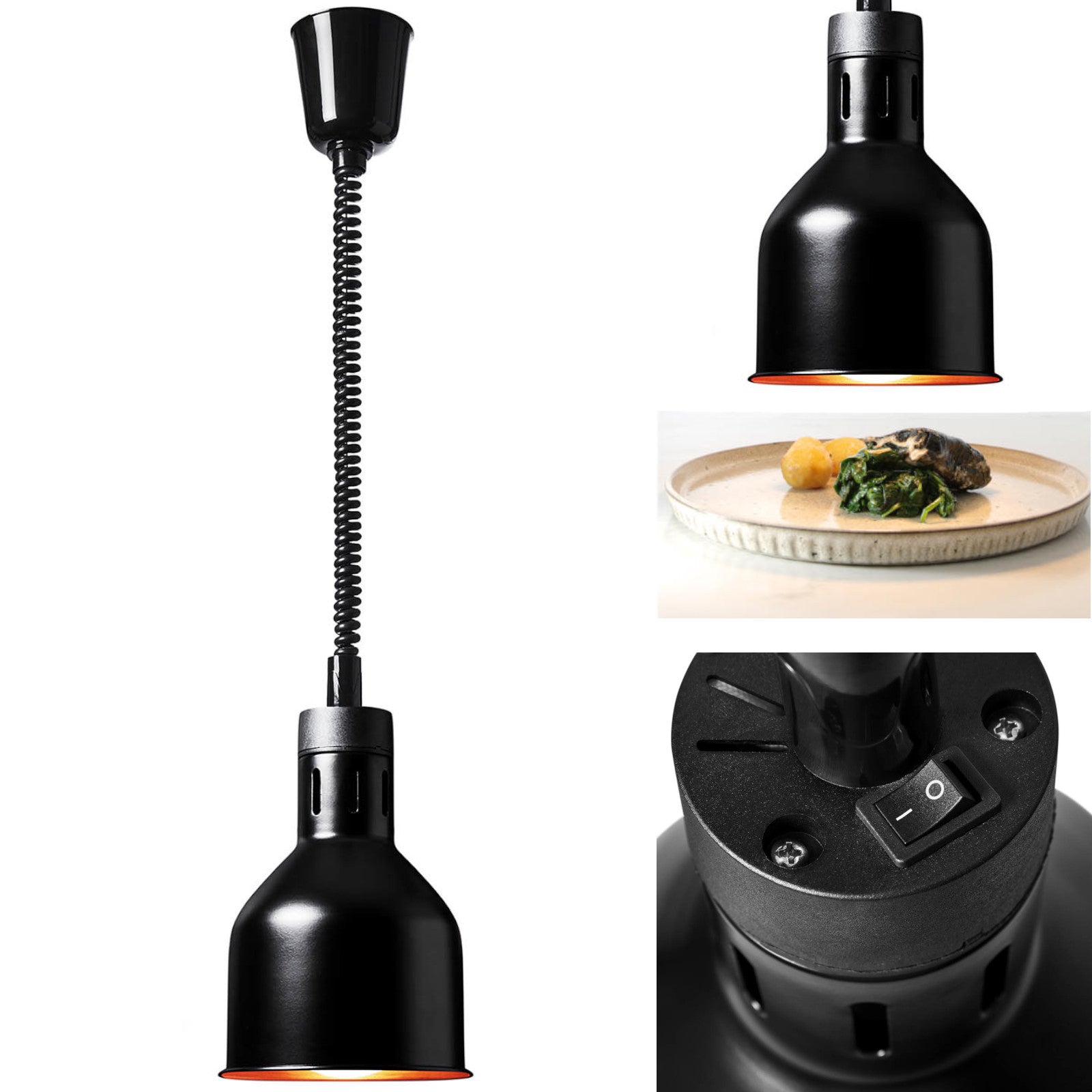 Food Warmers – Infrared IR food heating lamp, hanging, black, - Carlat