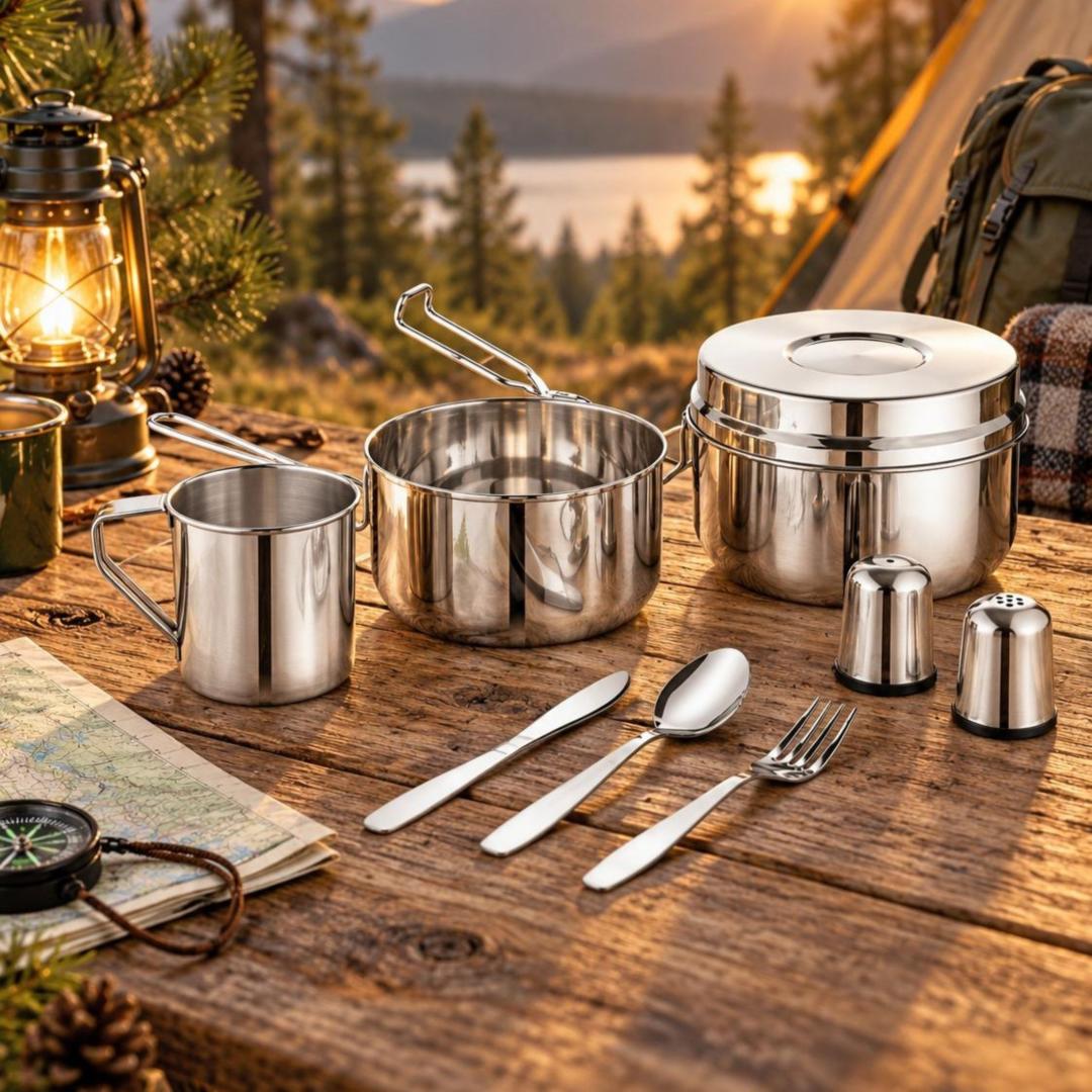Food and – Travel Set, 9 pieces, stainless steel, Kinghoff, KH-2060 - Carlat