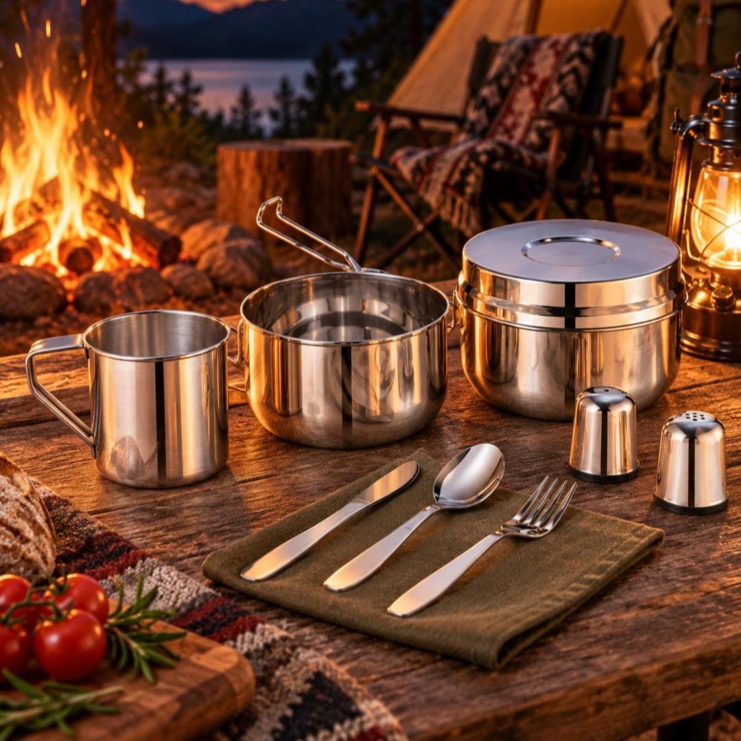 Food and – Travel Set, 9 pieces, stainless steel, Kinghoff, KH-2060 - Carlat