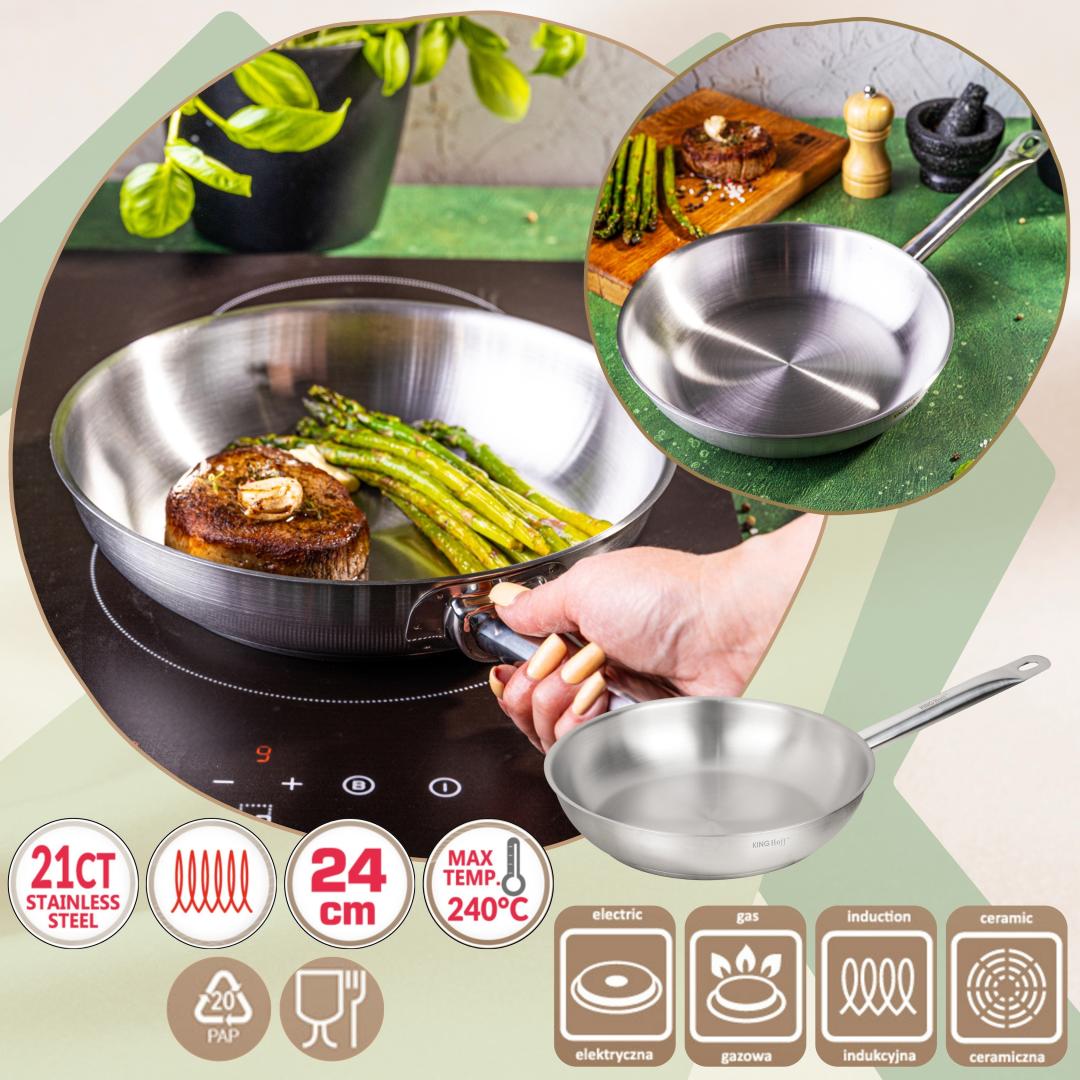 Frying – Frying pan, 21ct stainless steel, 20 cm, Kinghoff, KH-2018 - Carlat