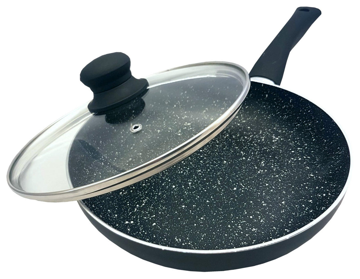 Frying pan with lid, aluminum, black marble finish, 20 cm diameter, Kinghoff - Carlat