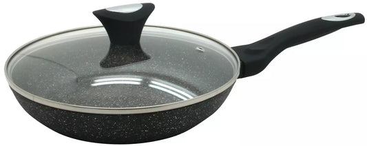 Frying pan with lid, aluminum, gray marble finish, 30 cm diameter, Klausberg - Carlat