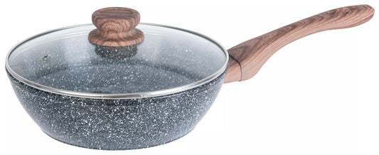 Frying pan with lid, aluminum, gray marbled finish, 22 cm diameter, Kinghoff - Carlat