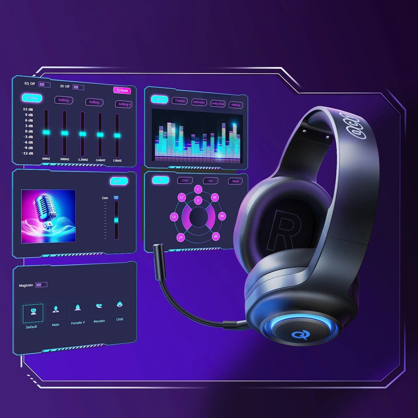 Gaming headphones, 7.1 sound, detachable microphone, 3 connection modes - Carlat