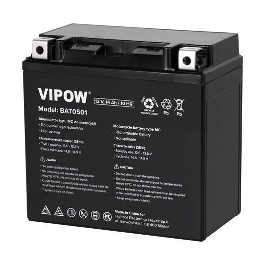 Gel batteries – VIPOW MC-Type Battery for Motorcycles, 12V, 14Ah - Carlat