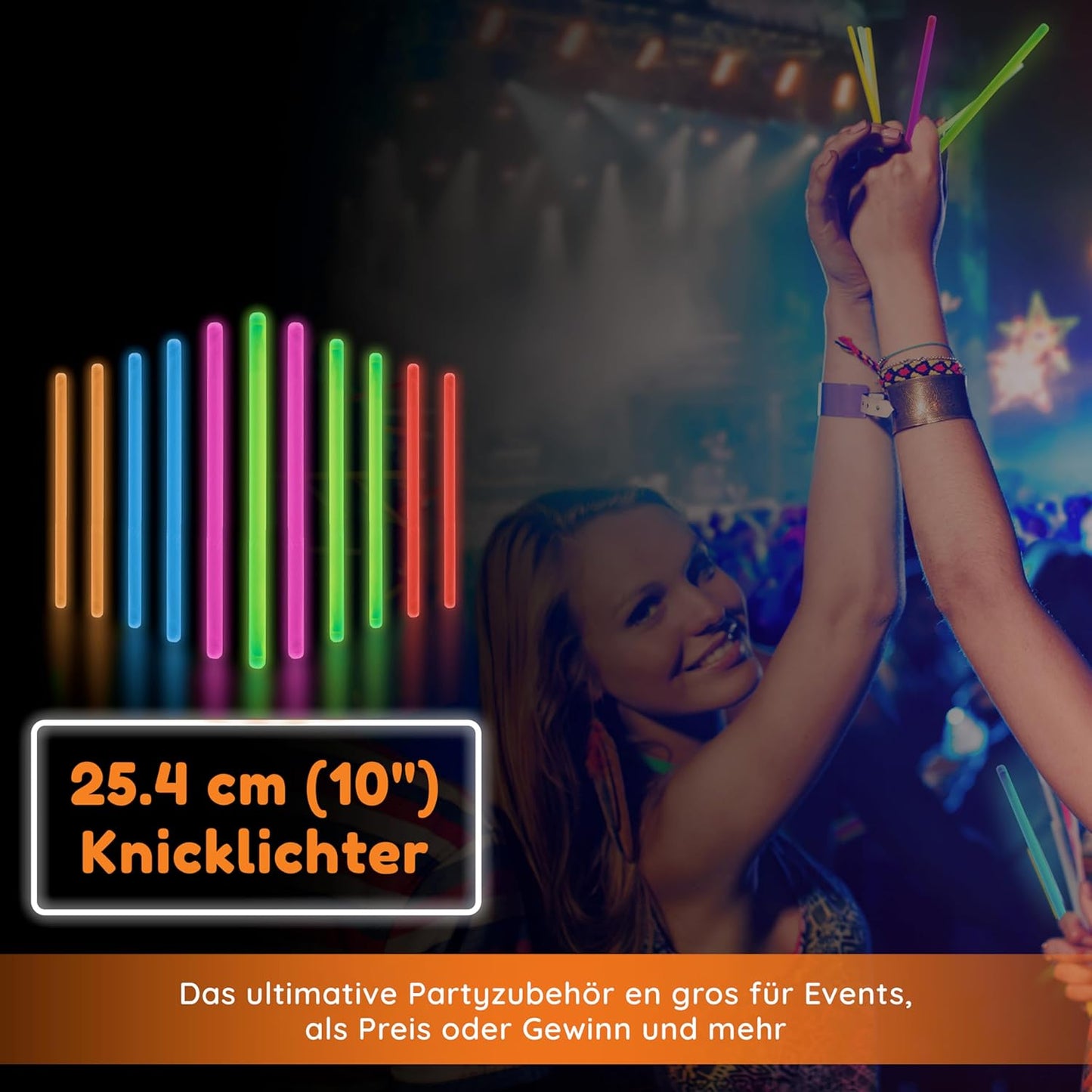 Glow Fever Glow Sticks Party Set - 25 cm Party Glow Sticks for Outdoors, Glow-in-the-Dark Party, Neon Party & More Glow Sticks by Party Dragon - Mixed, Pack of 100 - Carlat