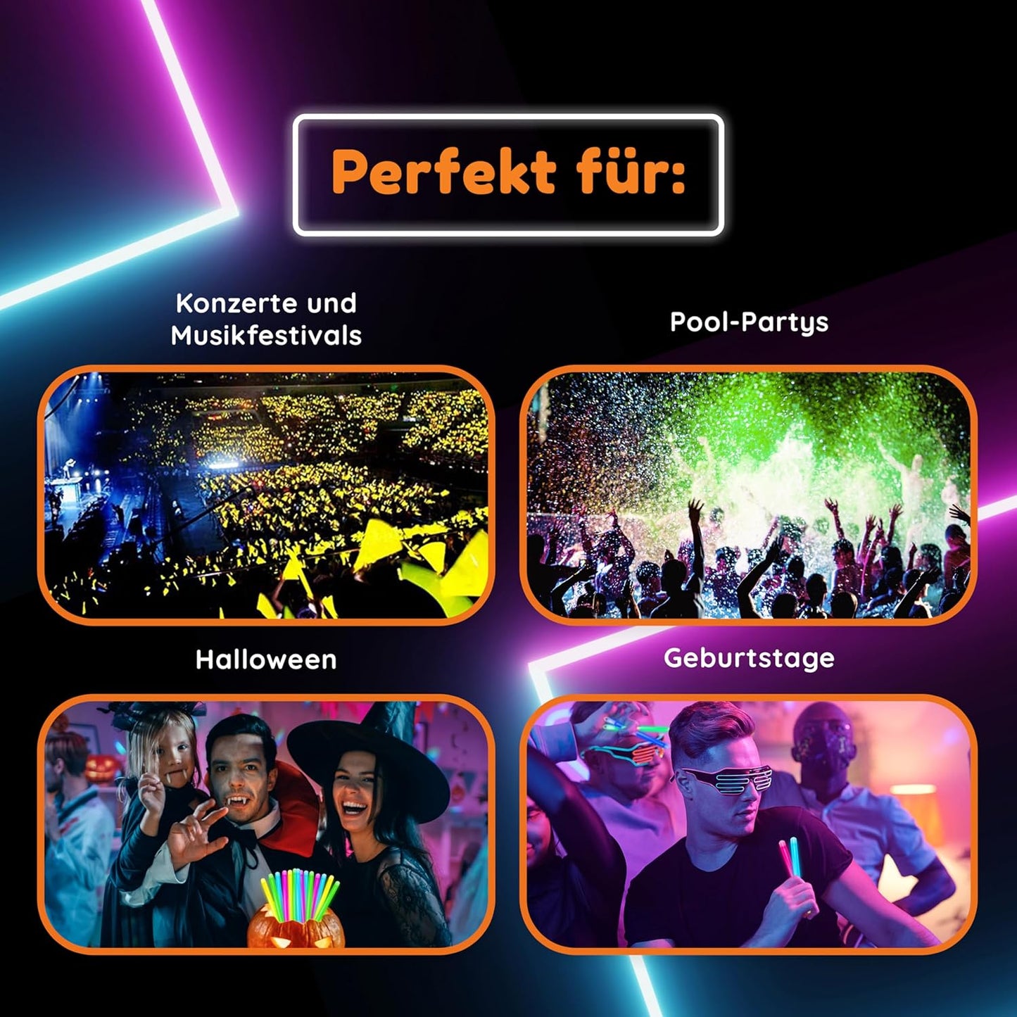 Glow Fever Glow Sticks Party Set - 25 cm Party Glow Sticks for Outdoors, Glow-in-the-Dark Party, Neon Party & More Glow Sticks by Party Dragon - Mixed, Pack of 100 - Carlat