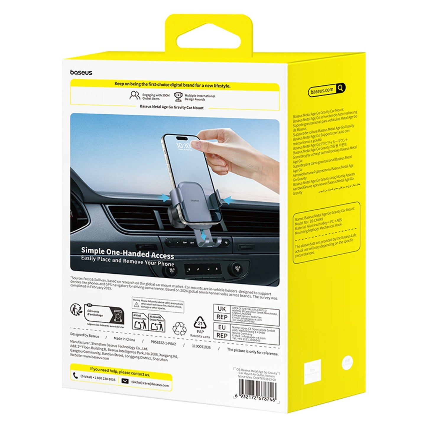 Gravity car holder for a smartphone on the air vent - gray - Carlat