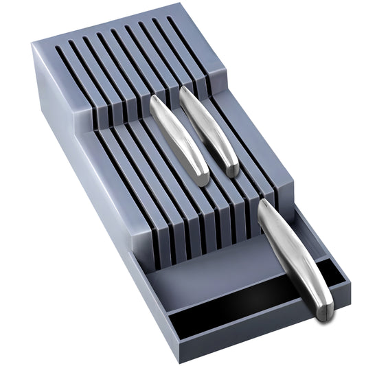 Gray Knife and Cutlery Organizer for Drawers, 9 Compartments, XL Insert Stand - Carlat