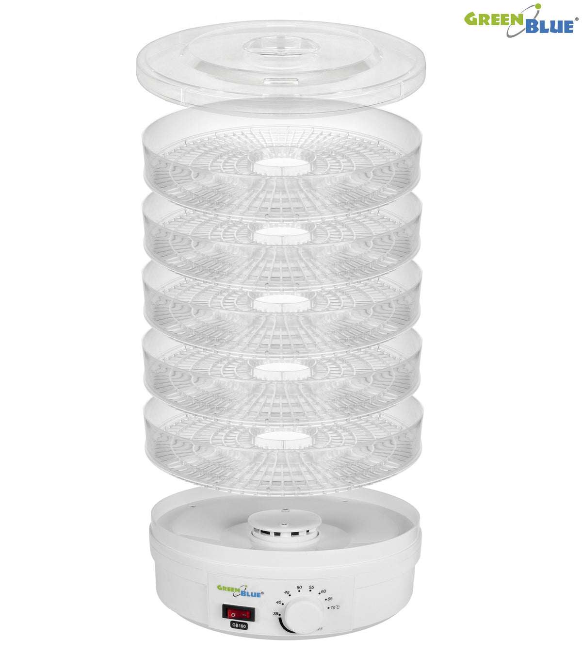 GreenBlue Mushroom, Vegetable, and Fruit Dehydrator, 250W - very quiet, tall tray (3.5 cm), 32 cm wide, GB190 - Carlat