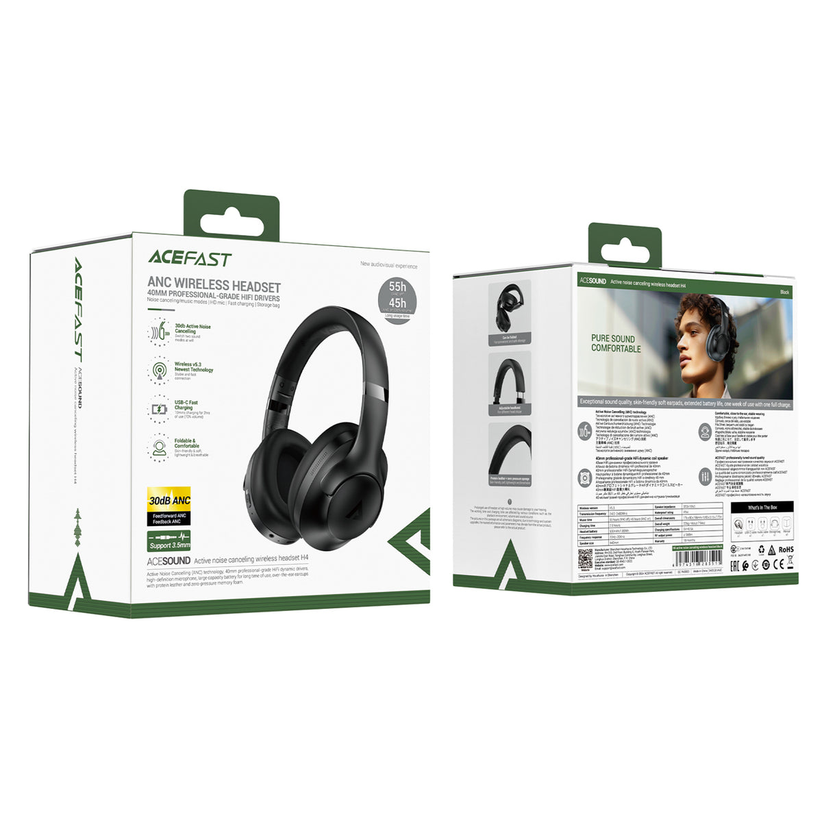 H4 ANC wireless Bluetooth 5.3 IPX4 over-ear headphones - black - Carlat