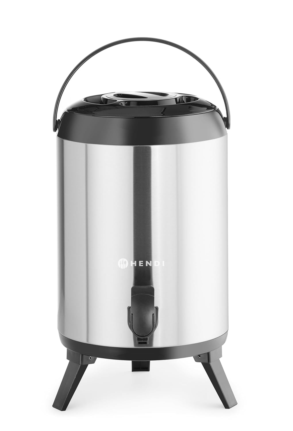 HENDI Drinks Dispenser for Hot and Cold Drinks, Drip-Free Tap, Temperature Resistant from -10° to 100°C, Water Dispenser, Insulated Jug, Airpot, 9L, Diameter 226 x (H) 360 mm, Stainless Steel, PU - Carlat