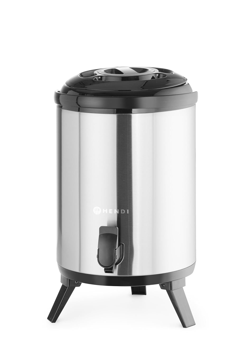 HENDI Drinks Dispenser for Hot and Cold Drinks, Drip-Free Tap, Temperature Resistant from -10° to 100°C, Water Dispenser, Insulated Jug, Airpot, 9L, Diameter 226 x (H) 360 mm, Stainless Steel, PU - Carlat