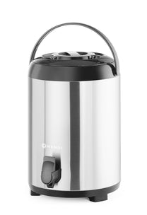 HENDI Drinks Dispenser for Hot and Cold Drinks, Drip-Free Tap, Temperature Resistant from -10° to 100°C, Water Dispenser, Insulated Jug, Airpot, 9L, Diameter 226 x (H) 360 mm, Stainless Steel, PU - Carlat