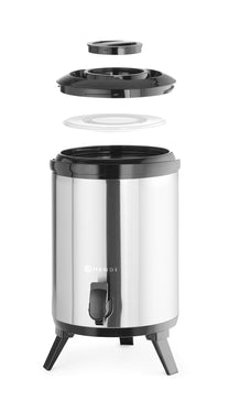 HENDI Drinks Dispenser for Hot and Cold Drinks, Drip-Free Tap, Temperature Resistant from -10° to 100°C, Water Dispenser, Insulated Jug, Airpot, 9L, Diameter 226 x (H) 360 mm, Stainless Steel, PU - Carlat