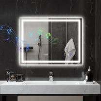 HOMCOM Bathroom Mirror with Lighting 80 x 60 cm LED Mirror Wall Mirror with Bluetooth Music Function Memory Function Clock 3 Light Colours Anti-Fog Light Mirror with Touch Switch Silver - Carlat