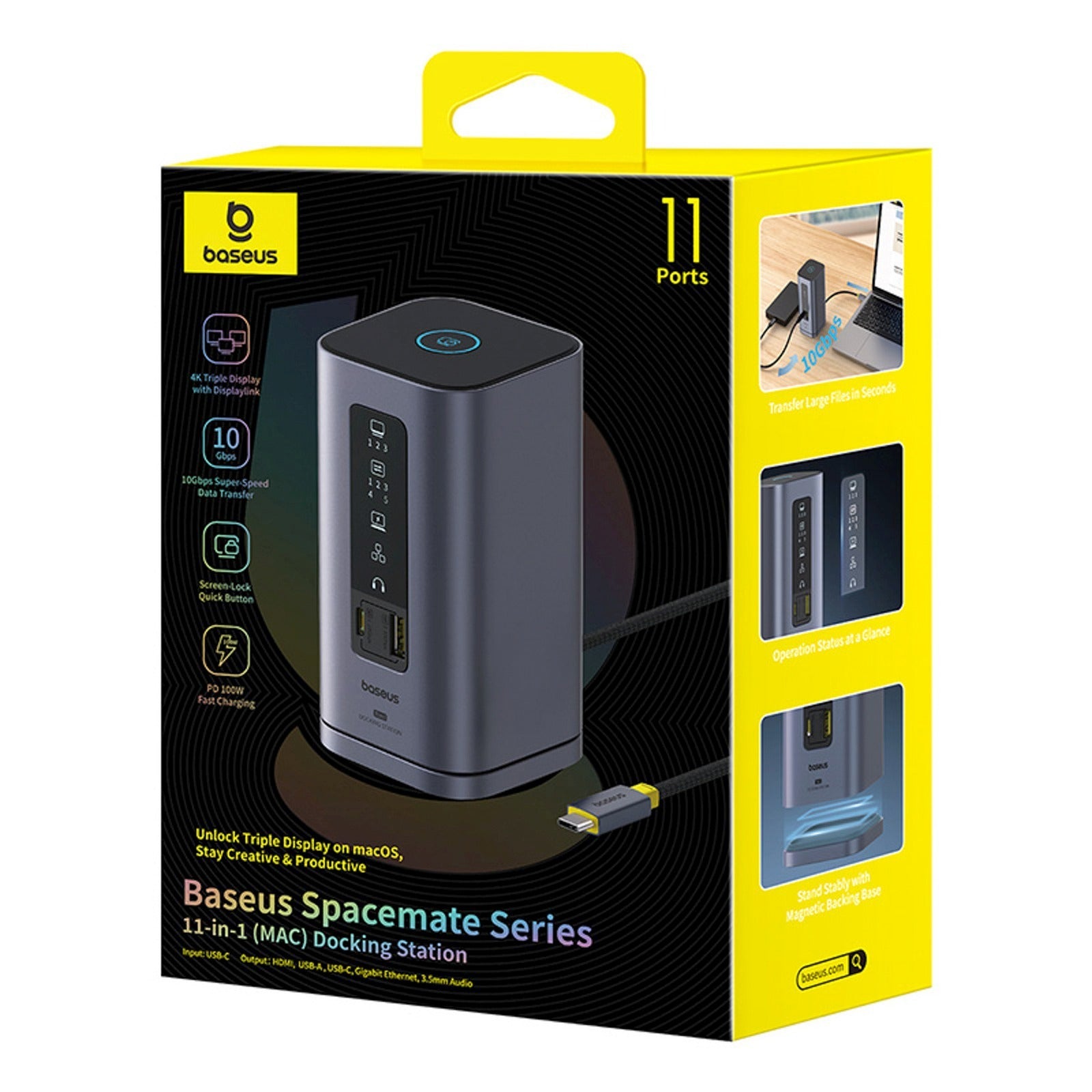 HUB 11in1 docking station USB-C USB-A HDMI RJ45 Minijack 3.5mm - gray - Carlat